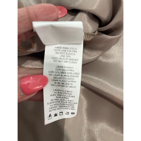 Bebe NWT Tan Champagne Satin style Slip Dress Large - Picture 13 of 15